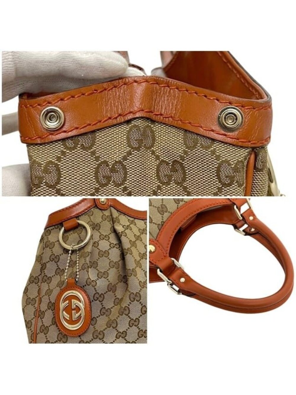 Gucci Tote Beige Orange GG Canvas Interlocking - Picture 6 of 10